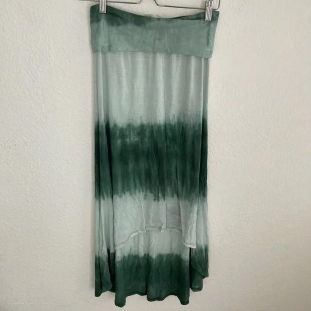 Billabong 100% viscose tie dye high low maxi skirt boho fold over green tie dye